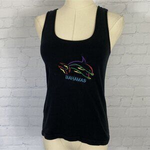 Small Black Embroidered Dolphin Bahamas Tank Top